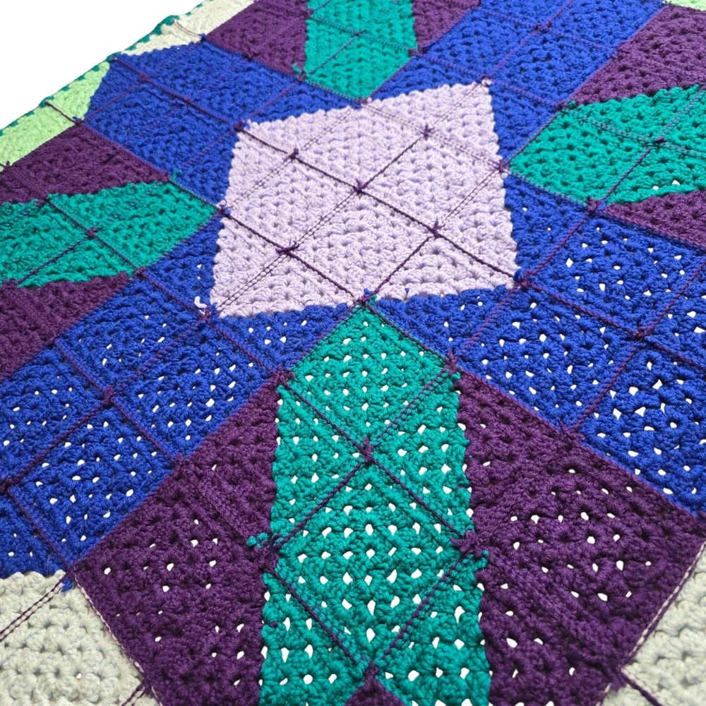 Handmade Crochet Granny Square Lap Blanket Star Pattern Boho Throw 43x43 - Picture 6 of 10
